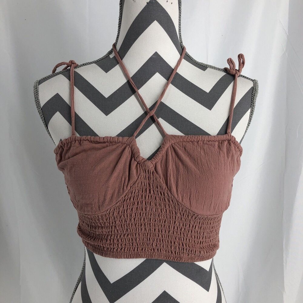 Lottie MOSS pacSUN ruched CROP strappy tank Top Blush size:SMALL